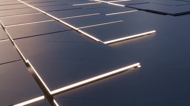 Abstract geometric wall panels with glowing led light lines animation