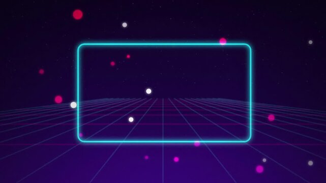Cyan neon frame retro grid seamless loop motion background