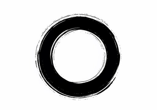 Black ink circle, zen brush stroke, abstract art, minimal, round shape, symbol, creative background.
