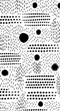 Abstract black and white textured pattern with dots and dashes.
