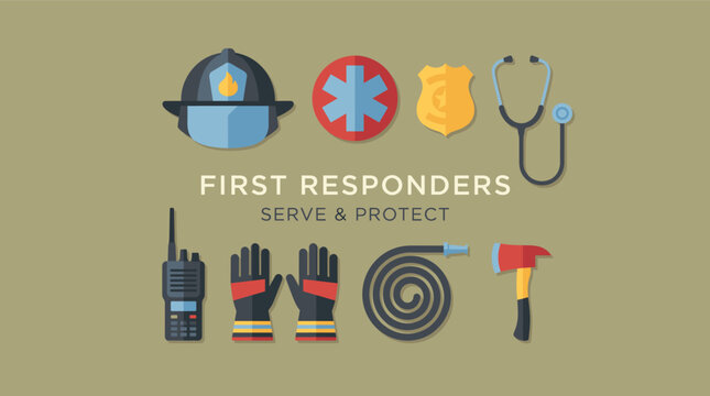 First responder safety equipment and professional emergency icons