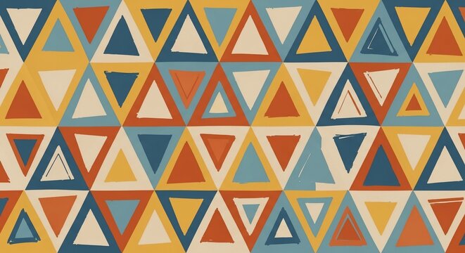 Geometric Triangle Pattern, Retro Warm Colors, Abstract Background, Boho Tribal Design, Repeating Shapes, Digital Art