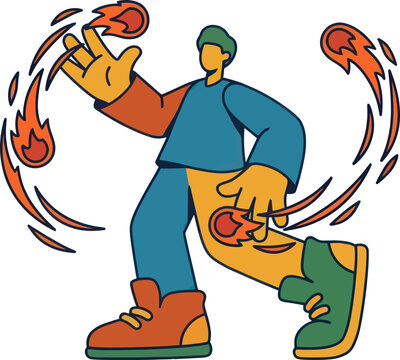 Superhero Character Manipulating Fireballs Vector Illustration