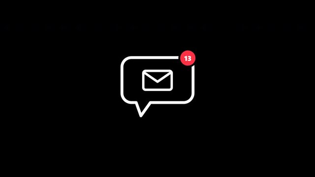 13 Unread Email Notification Flat Icon Animation. 4K Alpha Channel