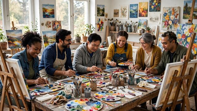 Art workshop illustrating creativity, teamwork and community participation