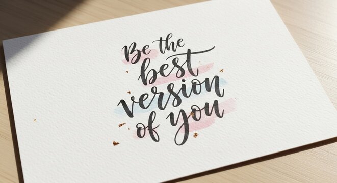 Inspirational Handwritten Quote: "Be the best version of you" on textured paper, soft lighting, pastel watercolor accents.