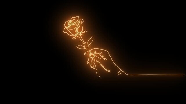 minimal line art hand holding rose vector animation floral romance concept design beauty continuous
