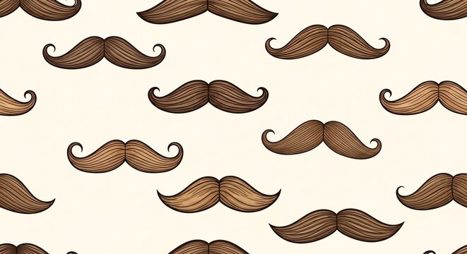 Pattern of vintage handlebar mustaches on light background.