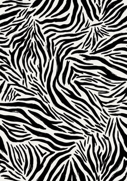 Monochrome Wild Pattern, Black and White Abstract Stripes, Organic Texture Background