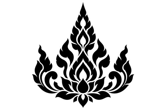 Thai Art Nouveau Pattern: A traditional Thai art nouveau pattern, featuring intricate floral motifs and elegant swirls, rendered in a striking black silhouette.