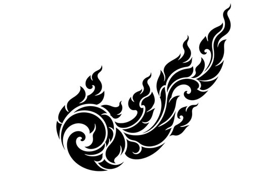 Traditional Thai Floral Ornament: A decorative black ornament inspired by traditional Thai art, featuring swirling floral patterns and flame-like motifs.