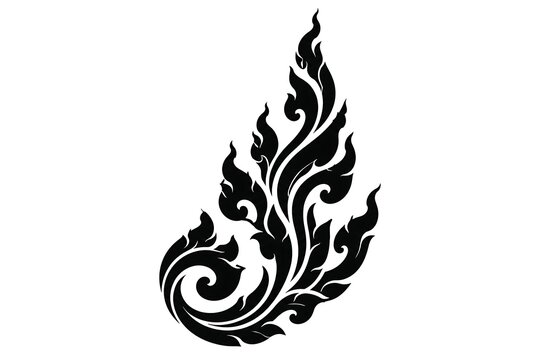 Thai Art Swirl: A black ornamental swirl pattern with intricate curves and flowing lines, reminiscent of traditional Thai art.