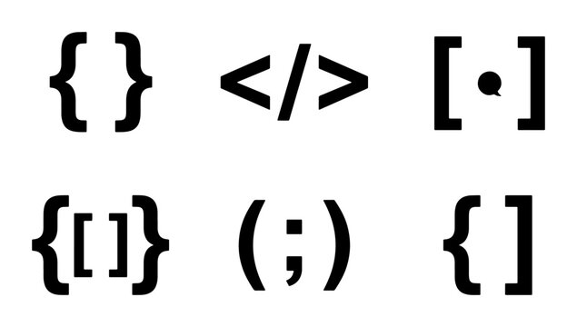 Coding Symbols Set, Programming Brackets Collection, Syntax Elements Vector Icons, Web Development Markup Language Icons