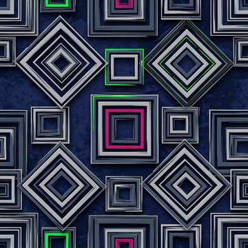 Geometric abstract pattern, concentric squares, modern design, textured background, vibrant accents.
