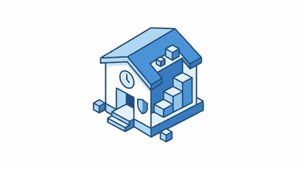Fototapeta premium Isometric illustration of a financial building with growth charts and security shield.