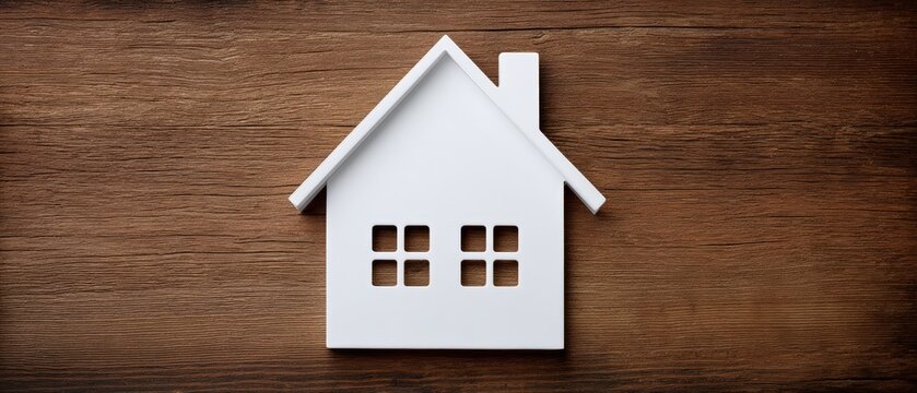 Simple white house silhouette on a weathered wooden backdrop representing the ideas of home ownership and real estate
