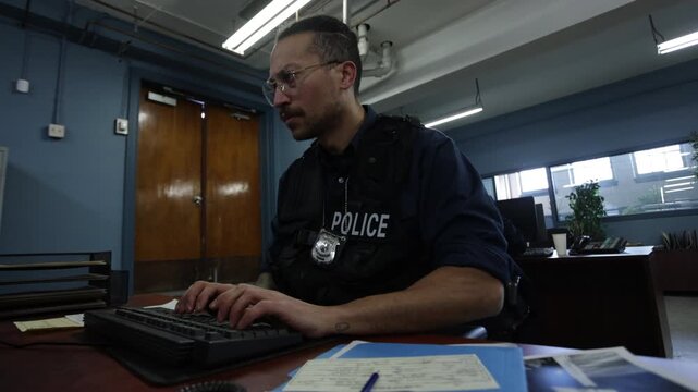 Police team in bullpen working on cases to solve crimes