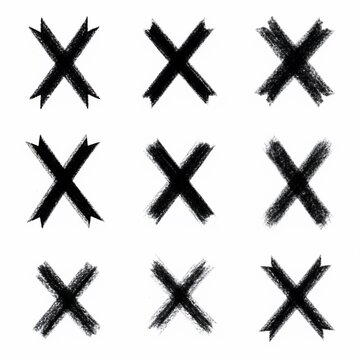 Brushstroke X Marks, Nine Variations, Grunge Style