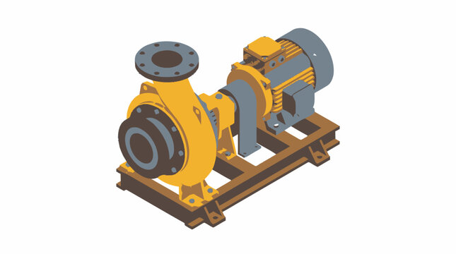 Industrial centrifugal pump mounted on wooden base platform.