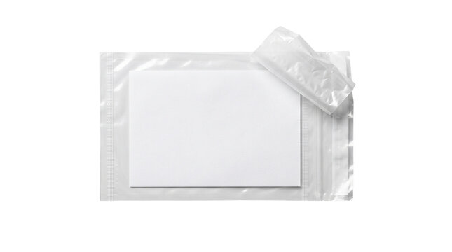 Clear plastic shipping envelope with white paper insert, transparent adhesive packing list pouch, poly mailer bag for logistics