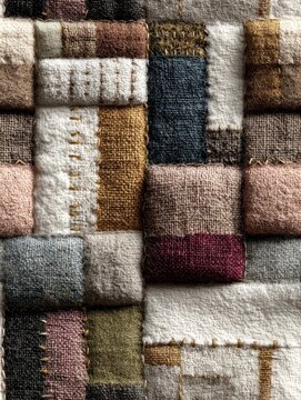 patchwork quilting fabric texture quilt pattern textile stitching square design elegant minimal composition gold thread detail soft material decorative craft handmade background
