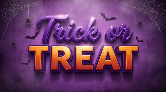 Trick or treat text, halloween style text effect on purple textured background