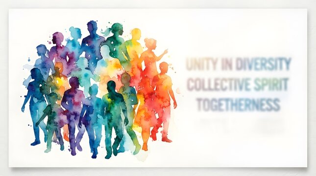 Colorful watercolor silhouettes of people representing unity and collaboration