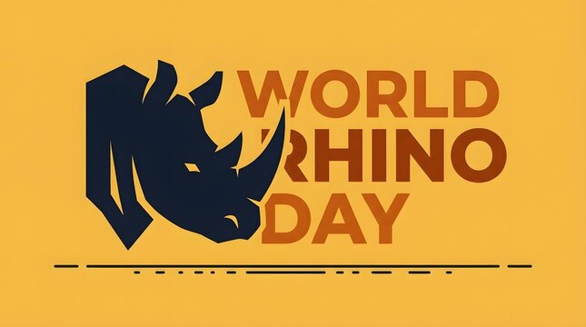 World rhino day illustration with a rhino head and golden yellow background