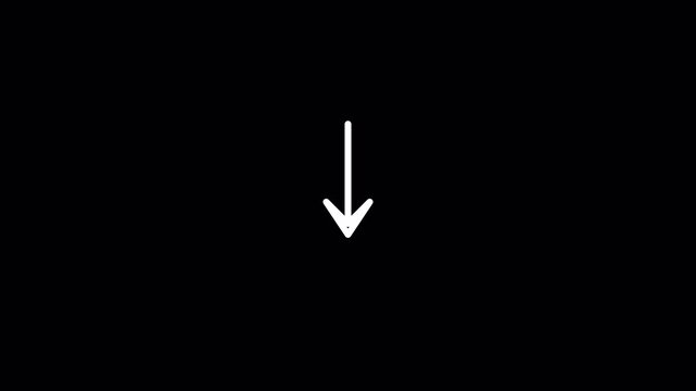 Vertical Downward Motion Arrow Animation Pointing Down for Download Drop and Lower Direction 4K Alpha Channel