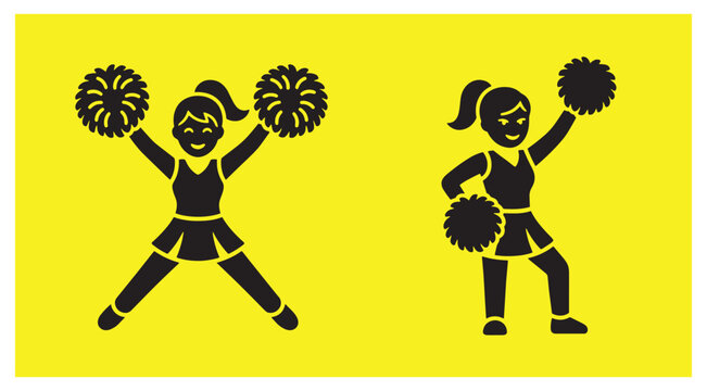 Cheerleader silhouettes holding pom poms in jumping and cheering poses with cheerleader cheerleading silhouette cheering entertainment isolated