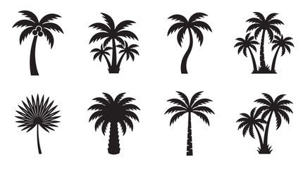 Naklejka premium Collection of Tropical Palm Tree Silhouettes Vector Set Isolated on White