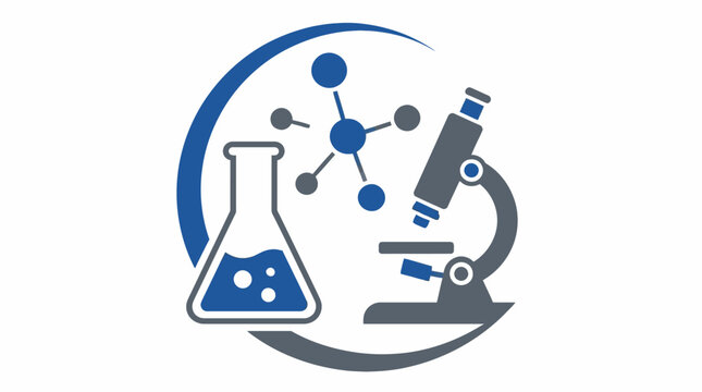 Laboratory science icon with microscope and chemical flask.