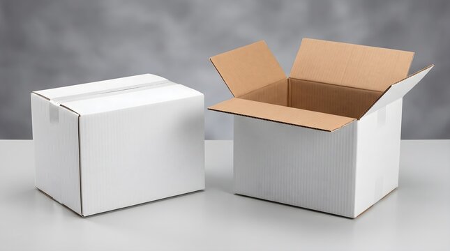 White corrugated cardboard shipping boxes for packaging mockup