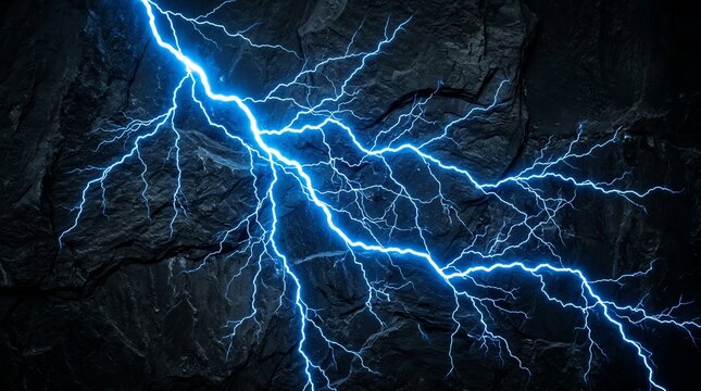 Blue lightning on dark rock background