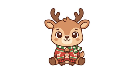 Cute cartoon reindeer wearing a festive sweater and scarf © arm