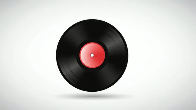 Classic Black Vinyl Record with Red Center Label Isolated on Clean Background Vector Illustration