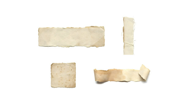 Collection of various torn vintage paper scraps isolated on white background