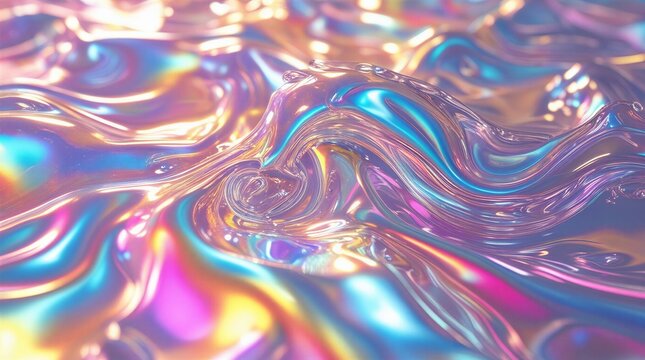 Fondo abstracto de l&iacute;quido iridiscente con reflejos hologr&aacute;ficos