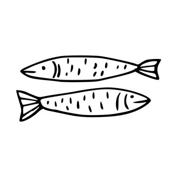 doodle pair of swimming small fish lie art vector illustration