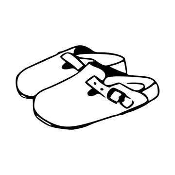classic boston leather clog shoes line art vector illustration