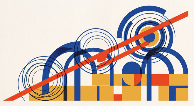 Constructivist Bauhaus Geometric Circles and Arches Graphic Poster Background 