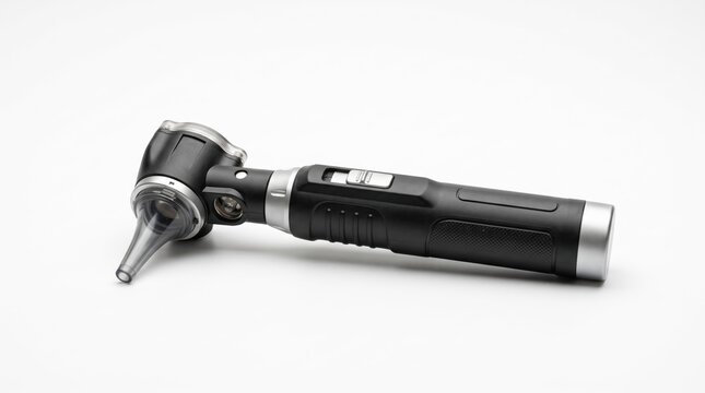 Black medical otoscope tool for ear examination by doctor