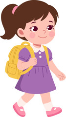 Fototapeta premium Cute Cartoon Illustration Of A School Girl With Backpack