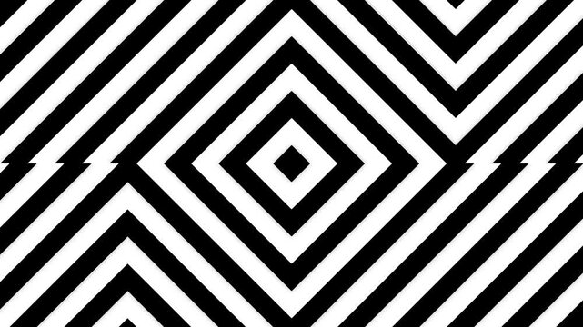 Geometric rhombus motion animation featuring black and white striped patterns