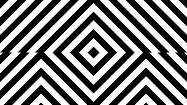 Dynamic black and white hypnotic diamond pattern digital motion footage
