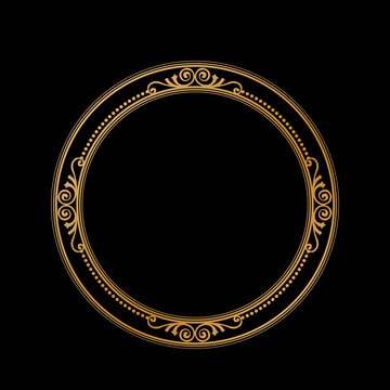 Luxury Golden Vintage Ornate Circular Frame Isolated Design on Black Background. Design print for Greeting, Invitation, Book Cover, and Wall Mirror. 19
