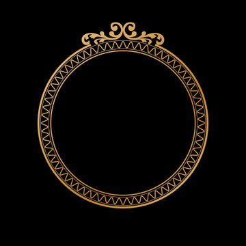 Luxury Golden Vintage Ornate Circular Frame Isolated Design on Black Background. Design print for Greeting, Invitation, Book Cover, and Wall Mirror. 21
