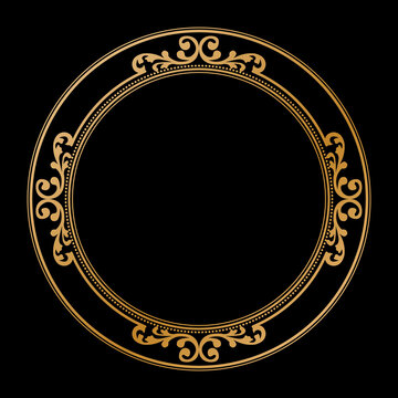 Luxury Golden Vintage Ornate Circular Frame Isolated Design on Black Background. Design print for Greeting, Invitation, Book Cover, and Wall Mirror. 23
