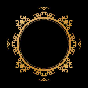 Luxury Golden Vintage Ornate Circular Frame Isolated Design on Black Background. Design print for Greeting, Invitation, Book Cover, and Wall Mirror. 11
