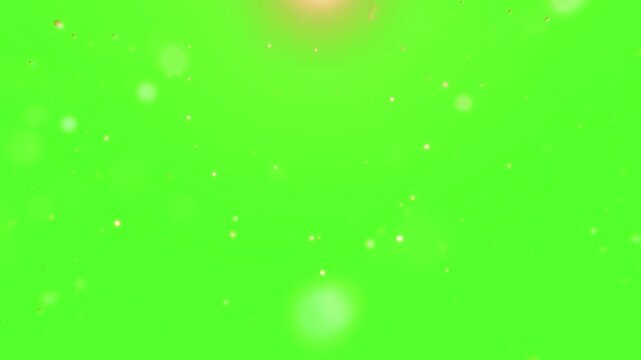 Soft bokeh circles and a warm top light leak drift over a bright green screen.